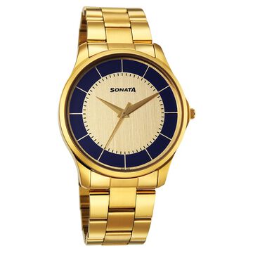 Sonata Traditional Essentials Quartz Analog Multicoloured Dial Golden Metal Strap Watch For Men