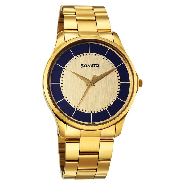 Sonata Traditional Essentials Quartz Analog Multicoloured Dial Golden Metal Strap Watch For Men - image number 1