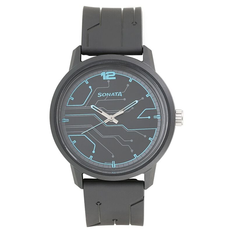 Sonata Quartz Analog Black Dial Plastic Strap Watch for Men