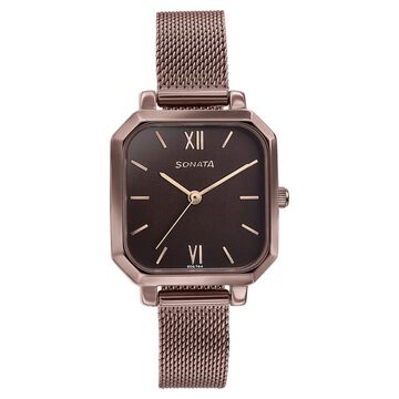 Sonata Modern Edit Quartz Analog Brown Dial Brown Stainless Steel Strap Watch For Women