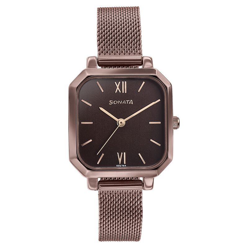 Sonata Modern Edit Quartz Analog Brown Dial Brown Stainless Steel Strap Watch For Women
