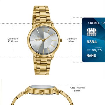 Poze By Sonata Quartz Analog Silver Dial Golden Stainless Steel Strap Watch For Women