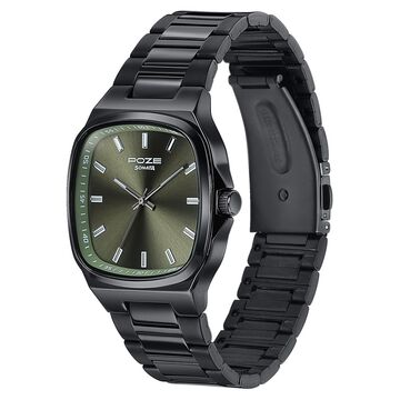 Poze Poze Quartz Analog Green Dial Grey Metal Strap Watch For Men