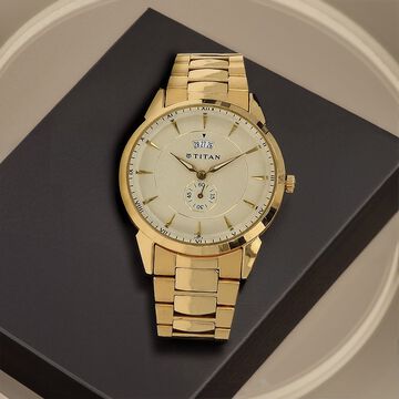 Titan Quartz Analog with Date Champagne Dial Stainless Steel Strap Watch for Men