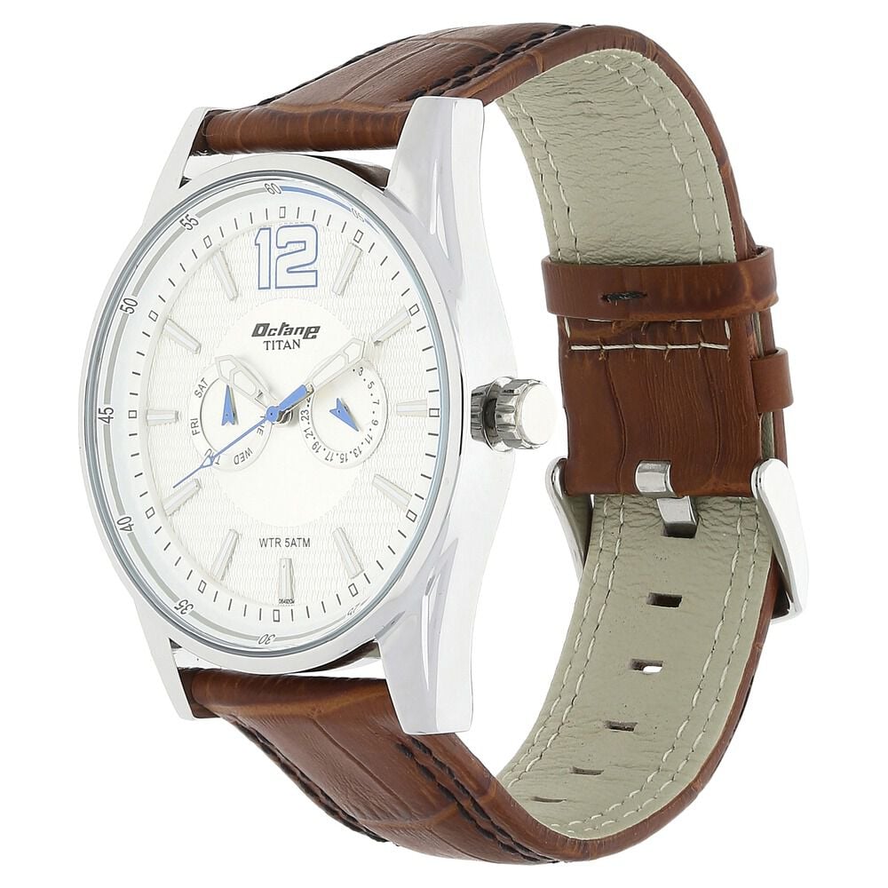 Buy Online Titan Quartz Multifunction Silver Dial Leather Strap