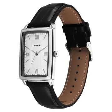 Sonata Festive Quartz Analog Silver Dial Leather Strap Watch For Men