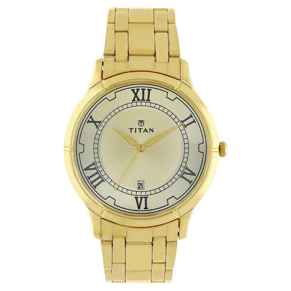 Titan Quartz Analog with Date Champagne Dial Stainless Steel Strap Watch for Men - image number 0