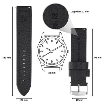 22 mm Black Genuine Leather Straps for Men