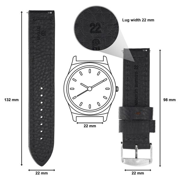 22 mm Black Genuine Leather Straps for Men - image number 1
