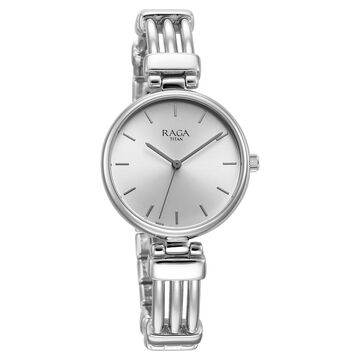 Titan Raga Showstopper Quartz Analog Silver Dial Metal Strap Watch for Women