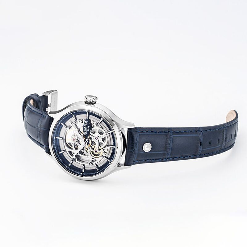 Roamer Competence Skeleton IV Quartz Analog Blue Dial Blue Leather Strap Watch For Men