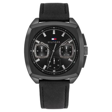 Tommy Hilfiger Multifunction Black Dial Black Leather Strap Watch for Men
