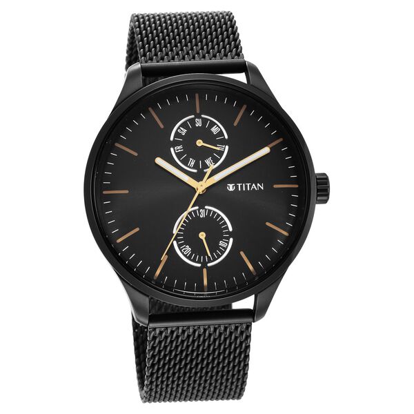 Titan Black and Gold Black Dial Analog with Day and Date Stainless Steel Strap Watch for Men - image number 0