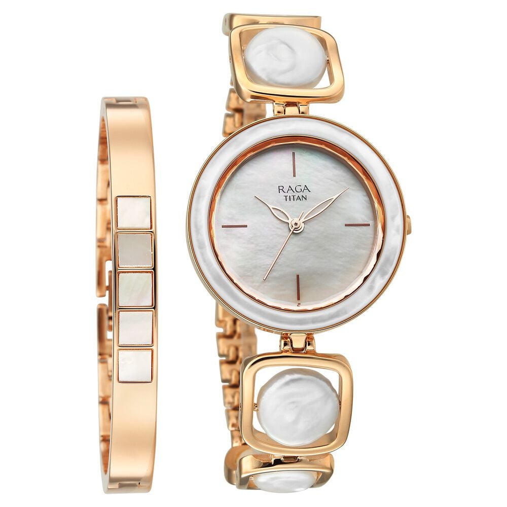 Titan Raga Power Pearls Quartz Analog Mother of Pearl Dial Rose Gold Metal Strap Watch For Women-picture-18