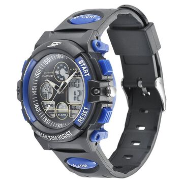 SF Quartz Analog Digital Black Dial PU Strap Watch for Men