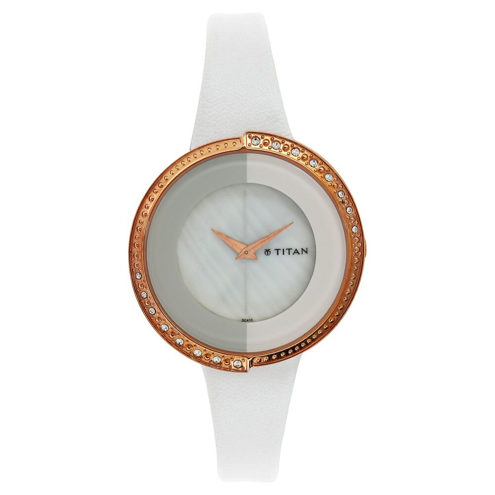 Buy Online Titan Quartz Analog White Dial Leather Strap Watch for Women nf9943wl01 Titan