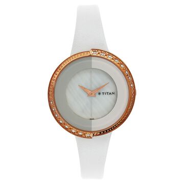 Titan Quartz Analog White Dial Leather Strap Watch for Women