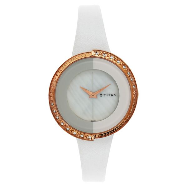 Titan Quartz Analog White Dial Leather Strap Watch for Women - image number 0