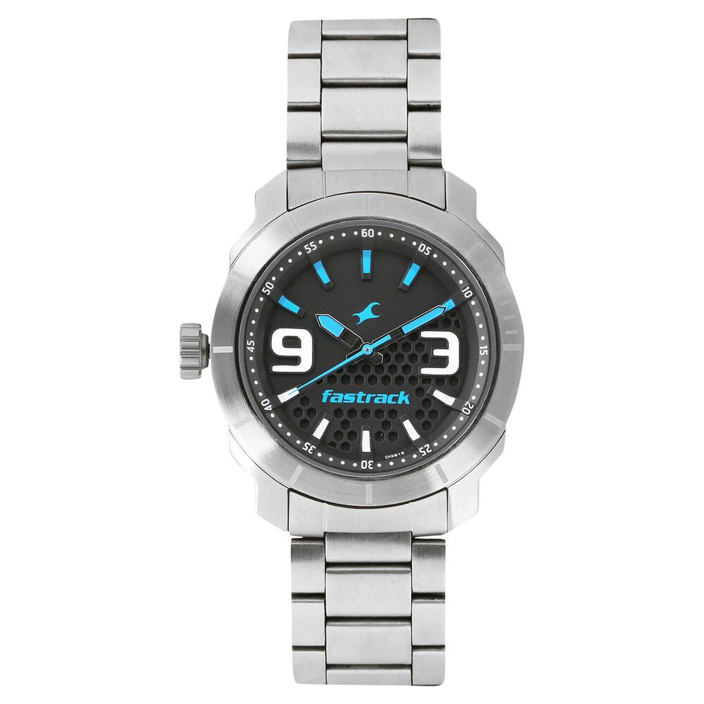 Loopholes black dial best sale stainless steel strap watch