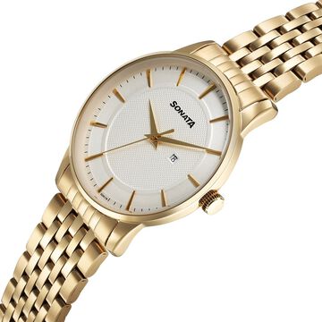 Sonata Wedding Quartz Analog Off White Dial Stainless Steel Strap Watch For Men
