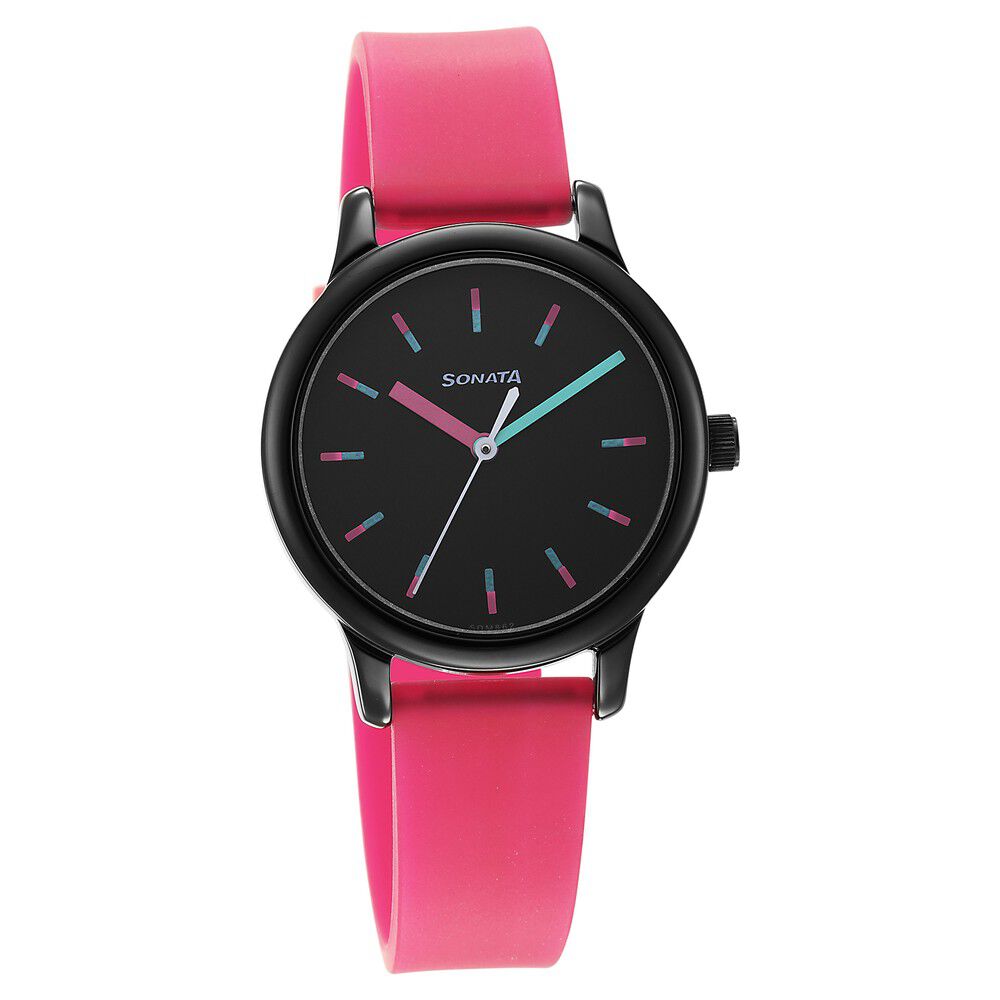Buy Online Sonata Splash Black Dial Women Watch With Plastic Strap