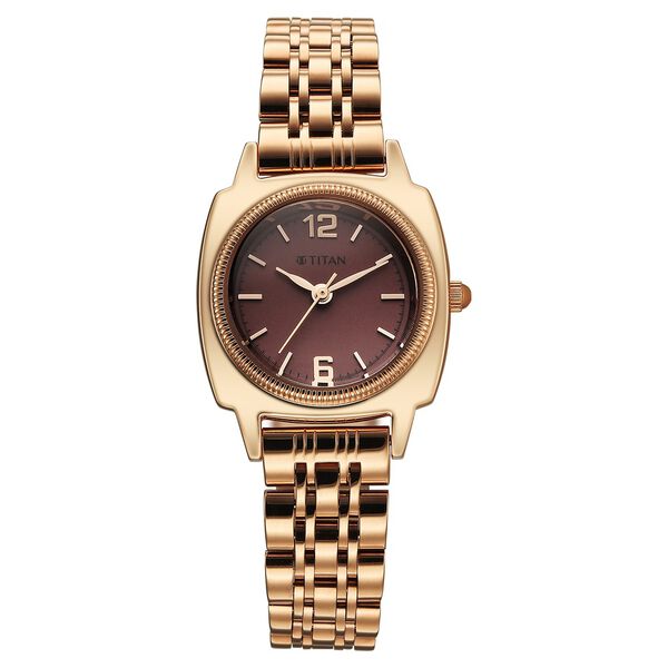 Titan Eminence Quartz Analog Red Dial Rose Gold Strap Watch For Women - image number 0