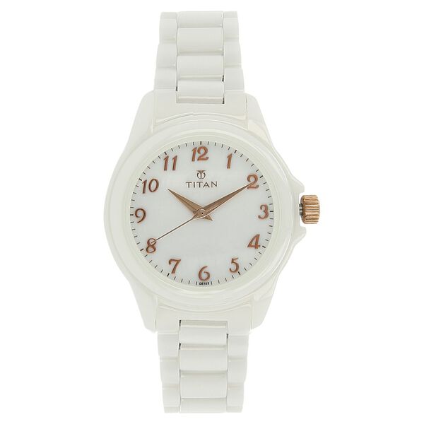 Titan Quartz Analog Mother of Pearl Dial Ceramic Strap Watch for Women - image number 0