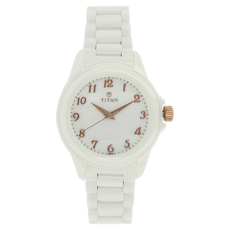 Titan Quartz Analog Mother of Pearl Dial Ceramic Strap Watch for Women
