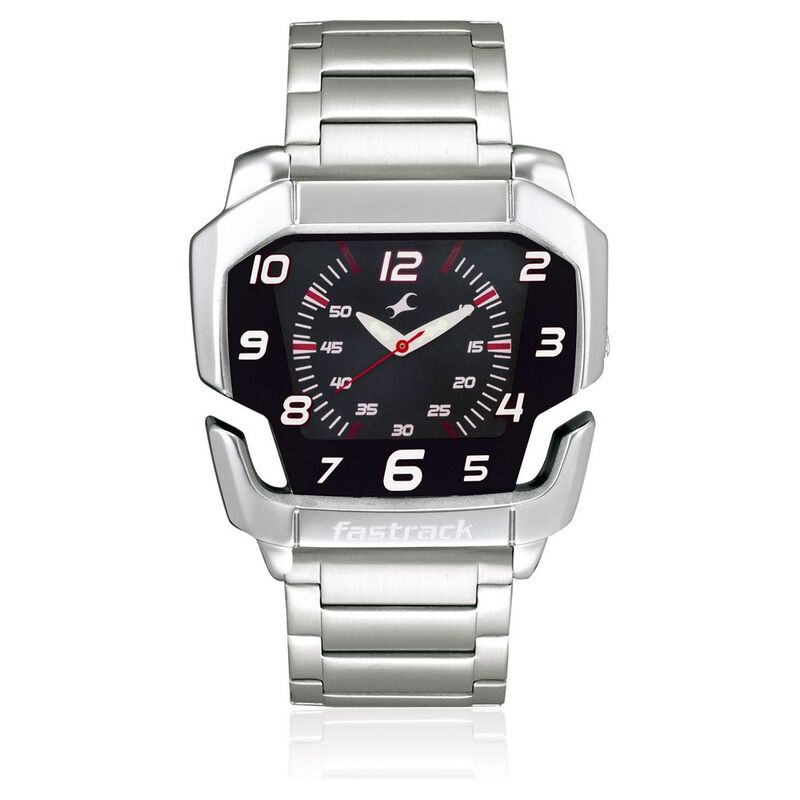Fastrack Quartz Analog Black Dial Stainless Steel Strap Watch for Guys