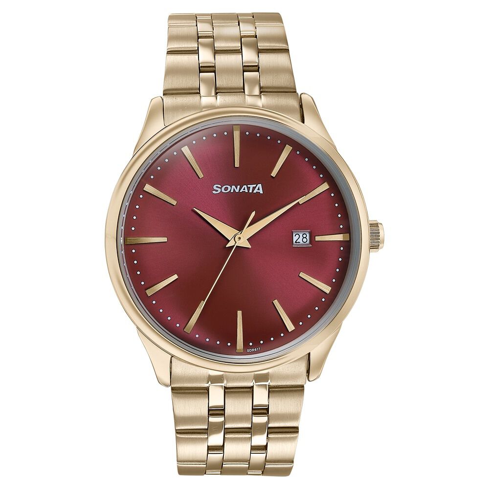 Sonata Wedding Edit Quartz Analog with Date Red Dial Stainless Steel Strap Watch For Men-picture-22