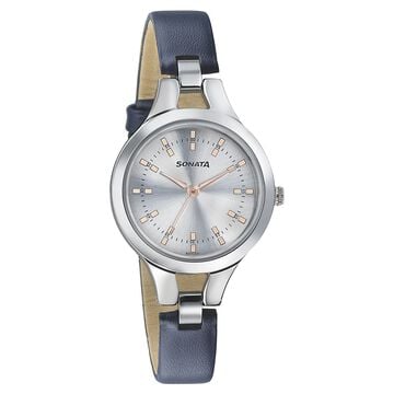 Sonata Steel Daisies Silver Dial Women Watch With Leather Strap