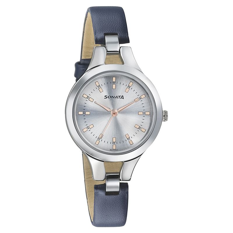 Sonata Steel Daisies Silver Dial Women Watch With Leather Strap - image number 0