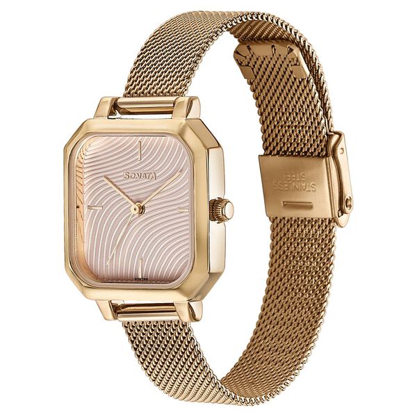 Sonata Modern Edit Quartz Analog Pink Dial Rose Gold Stainless Steel Strap Watch For Women - image number 2