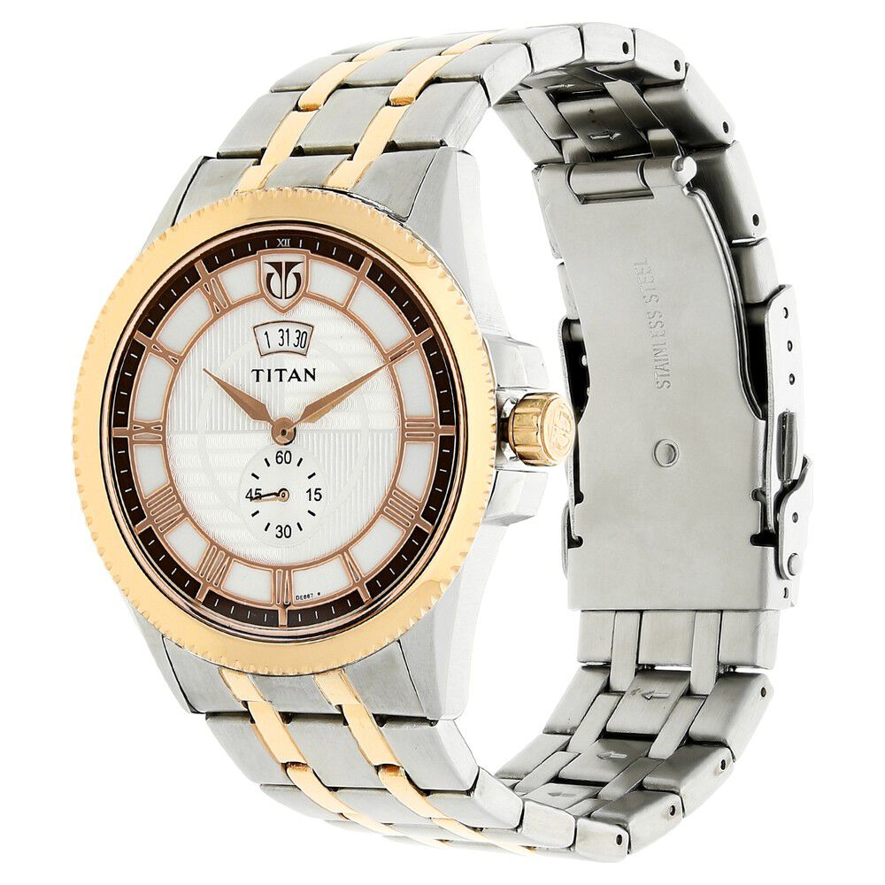 GOLD & SILVER CHROME 100％ & 400％ Buy Online Titan Quartz Analog with Date Silver Dial