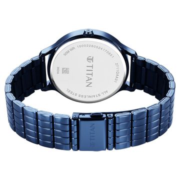 Titan Secluded Quartz Analog Blue Acetate Dial Stainless Steel Strap Watch For Women