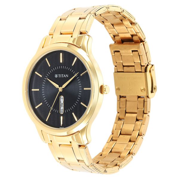 Titan Karishma Quartz Analog with Day and Date Black Dial Golden Stainless Steel Strap Watch For Men - image number 2