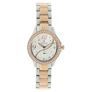 Titan Quartz Analog Silver Dial Stainless Steel Strap Watch for Women