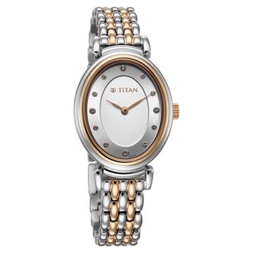 Titan Aura Quartz Analog Silver Dial With Two Toned Stainless Steel Strap Watch For Women