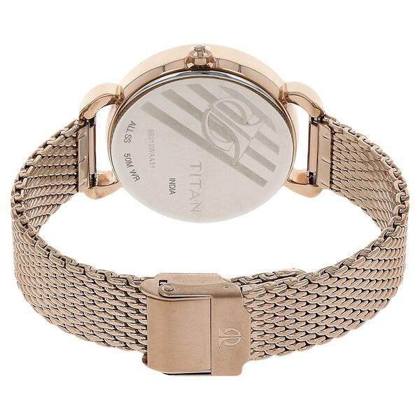 Titan Quartz Multifunction Rose Gold Dial Stainless Steel Strap Watch for Women - image number 3
