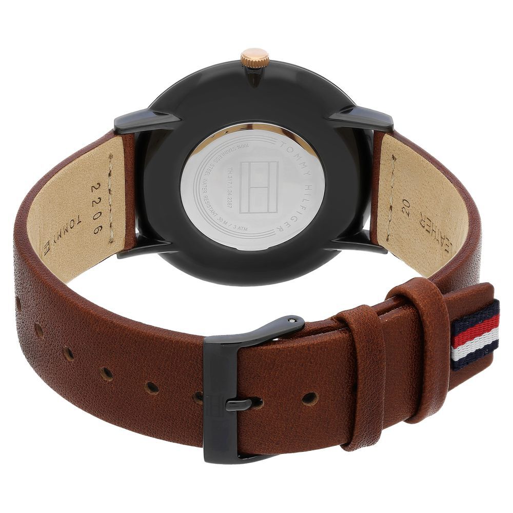 Buy Online Tommy Hilfiger Quartz Analog Black Dial Leather Strap