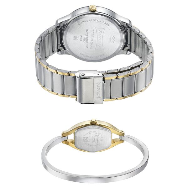 Sonata Quartz Analog Silver Dial Stainless Steel Strap Watch for Couple - image number 3