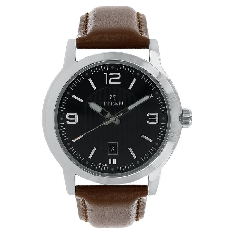 Titan Quartz Analog Black Dial Leather Strap Watch for Men - image number 0