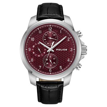 Police Quartz Multifunction Maroon dial Leather Strap Watch for Men