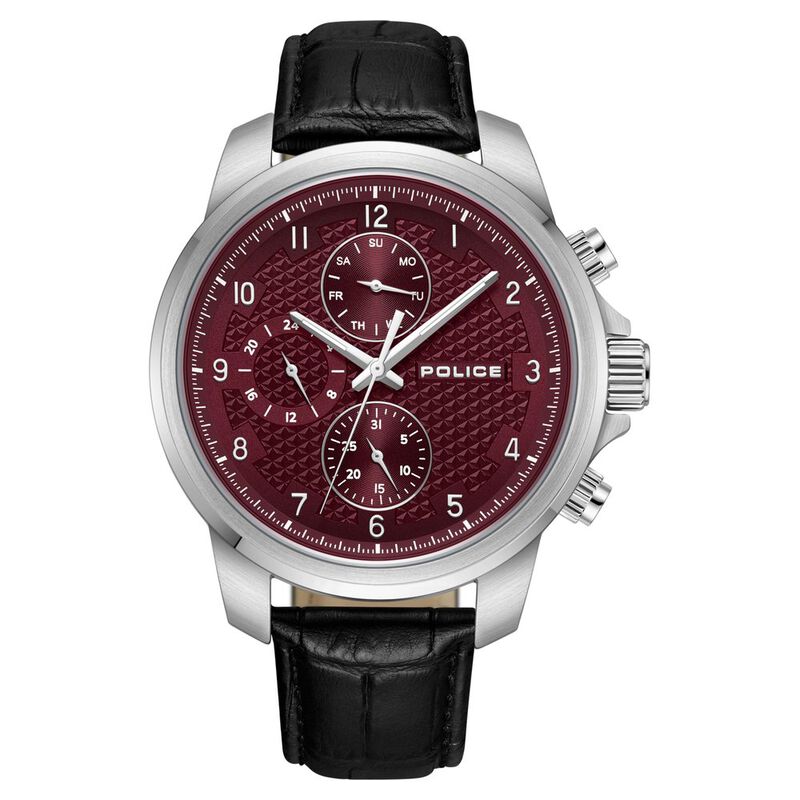 Police Quartz Multifunction Maroon dial Leather Strap Watch for Men
