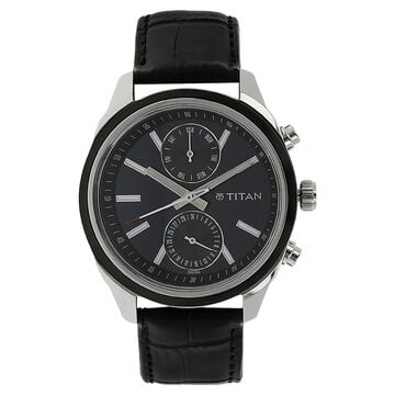 Titan Men's Midnight Precision: Multifunction Blue Dial with Classic Leather Strap Watch
