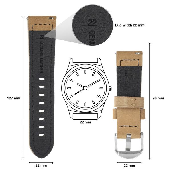 22 mm Brown Genuine Leather Straps for Men - image number 1