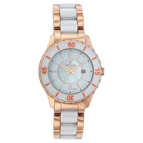 Titan Quartz Analog with Date Silver Dial Stainless Steel Strap Watch for Women - image number 0