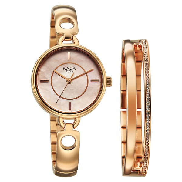 Titan Raga Contempore Quartz Analog Rose Gold Mother Of Pearl Dial Metal Strap Watch For Women - image number 0