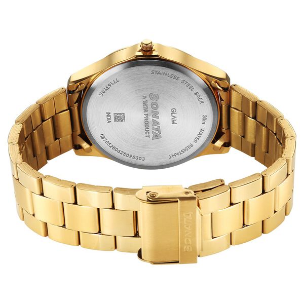 Sonata Traditional Essentials Quartz Analog Multicoloured Dial Golden Metal Strap Watch For Men - image number 4