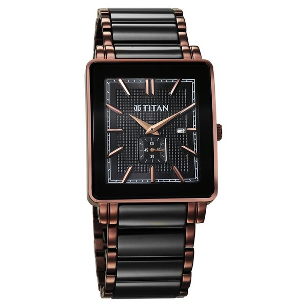 Titan Regalia Shaped Ceramic Quartz Analog with Date Black Dial Steel & Ceramic Strap Watch For Men - image number 1